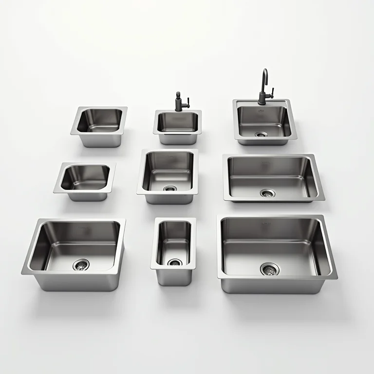 Pias de inox de diferentes tamanhos e formatos