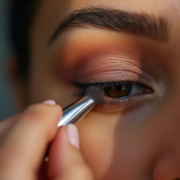 Pincel de maquiagem aplicando sombra nos olhos