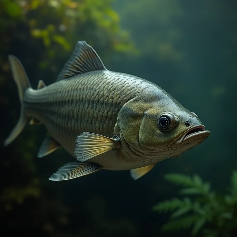 Pirarucu nadando no rio
