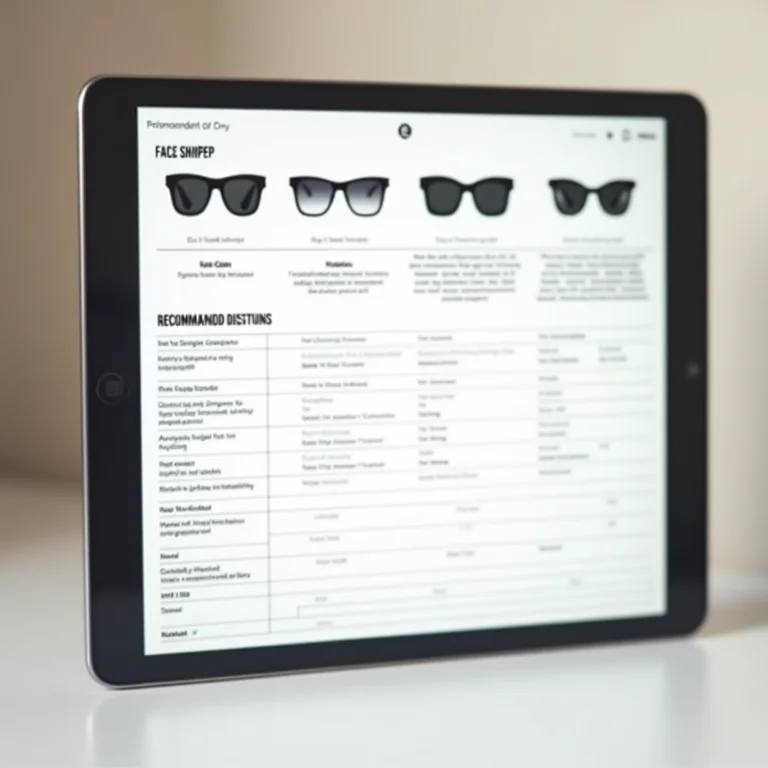 Planilha facilitadora exibindo formatos de rosto e recomendações de óculos de sol.