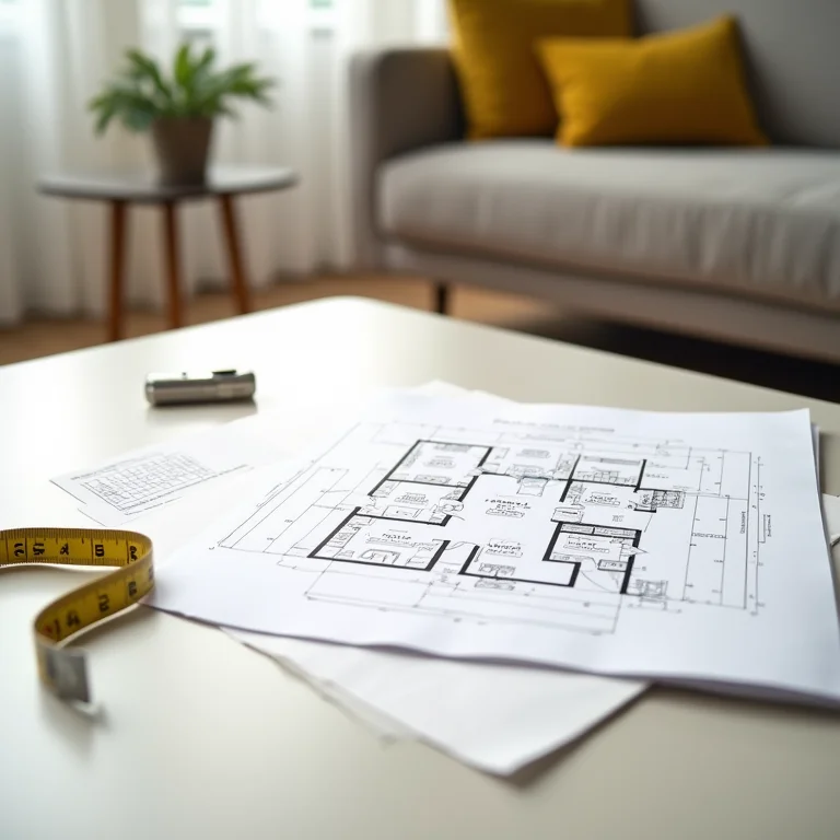 Planta baixa de sala com medidas e sofá