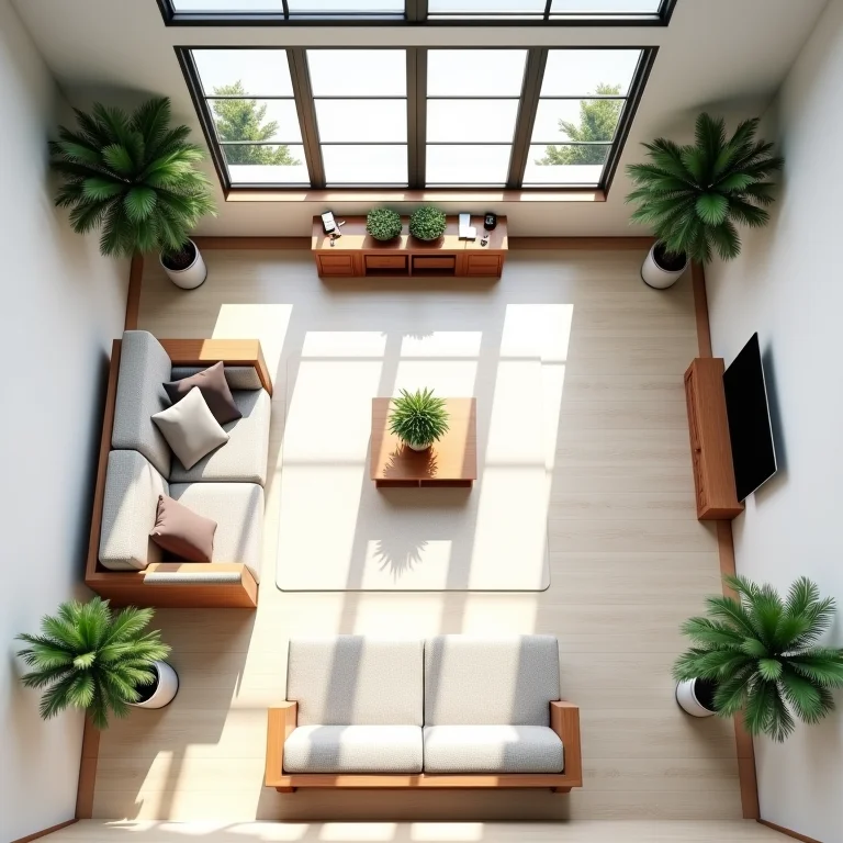 Planta baixa de sala de TV mostrando planejamento de espaço