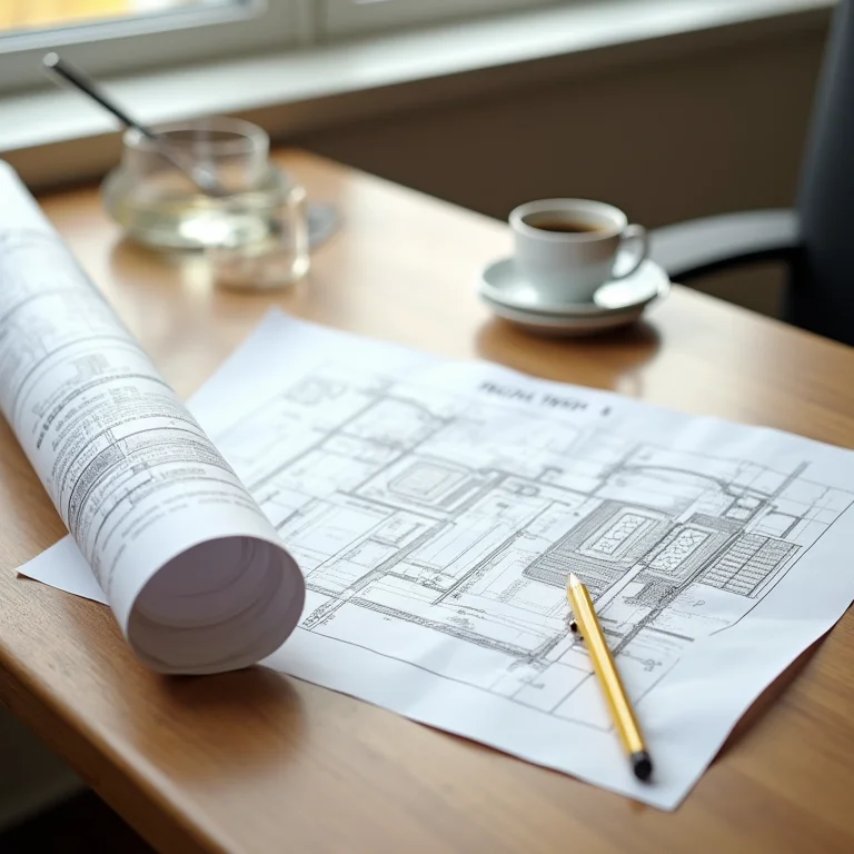 Planta de construção com materiais de planejamento