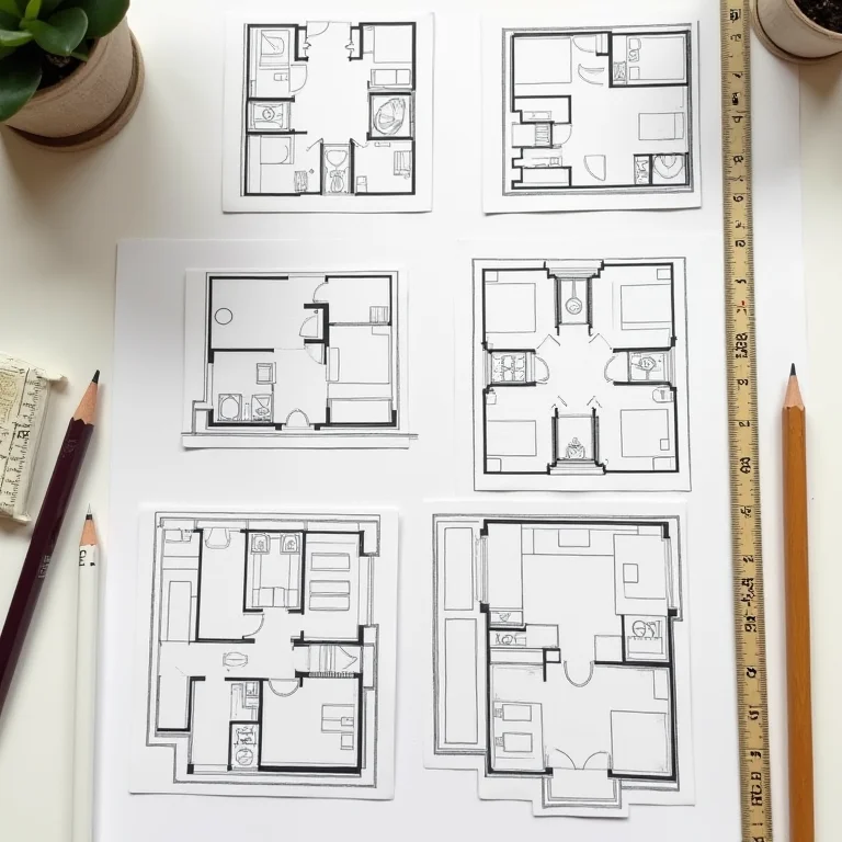 Plantas de varandas de diferentes tamanhos com instrumentos de medição
