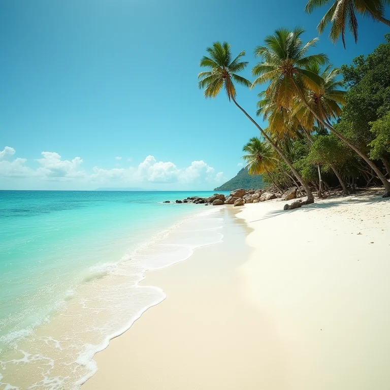 Praia de areia branca e água azul turquesa em Costa do Sauípe