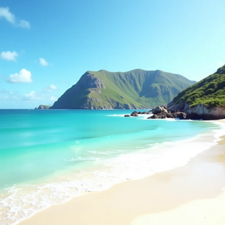 Praia paradisíaca em Fernando de Noronha com Morro do Pico