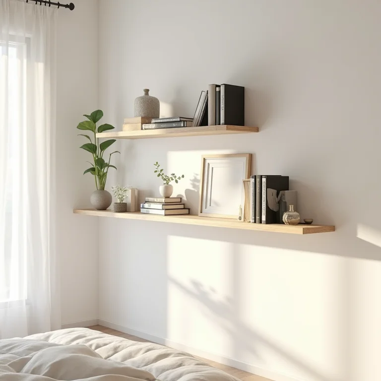 Prateleiras e nichos para organização em quarto pequeno