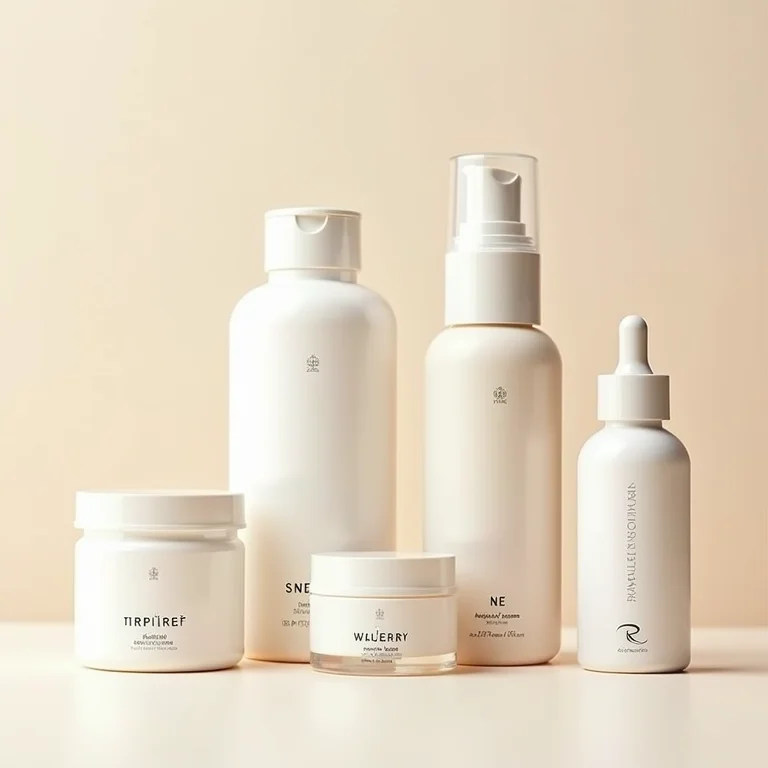 Produtos de beleza com listas de ingredientes visíveis.