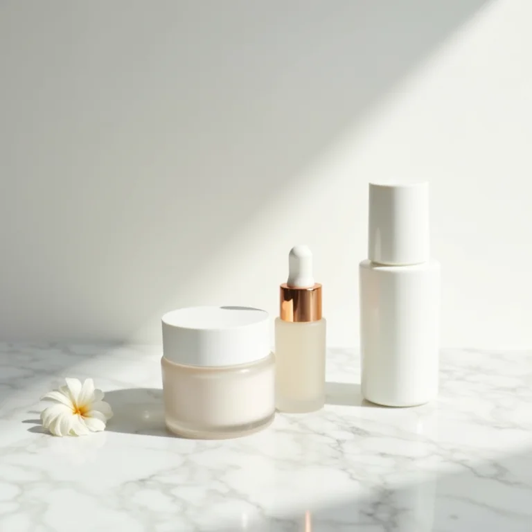 Produtos de skincare em fundo de mármore