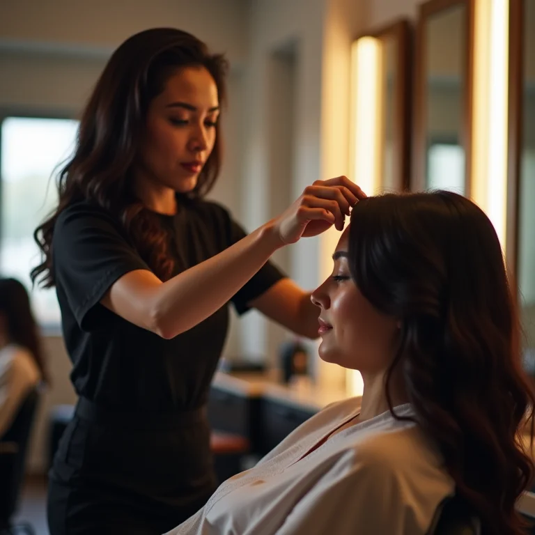 Profissional aplicando botox capilar em salão de beleza