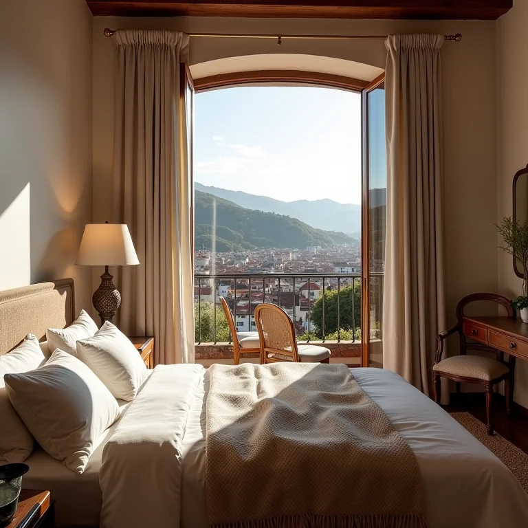 Quarto de pousada charmosa em Ouro Preto com vista panorâmica
