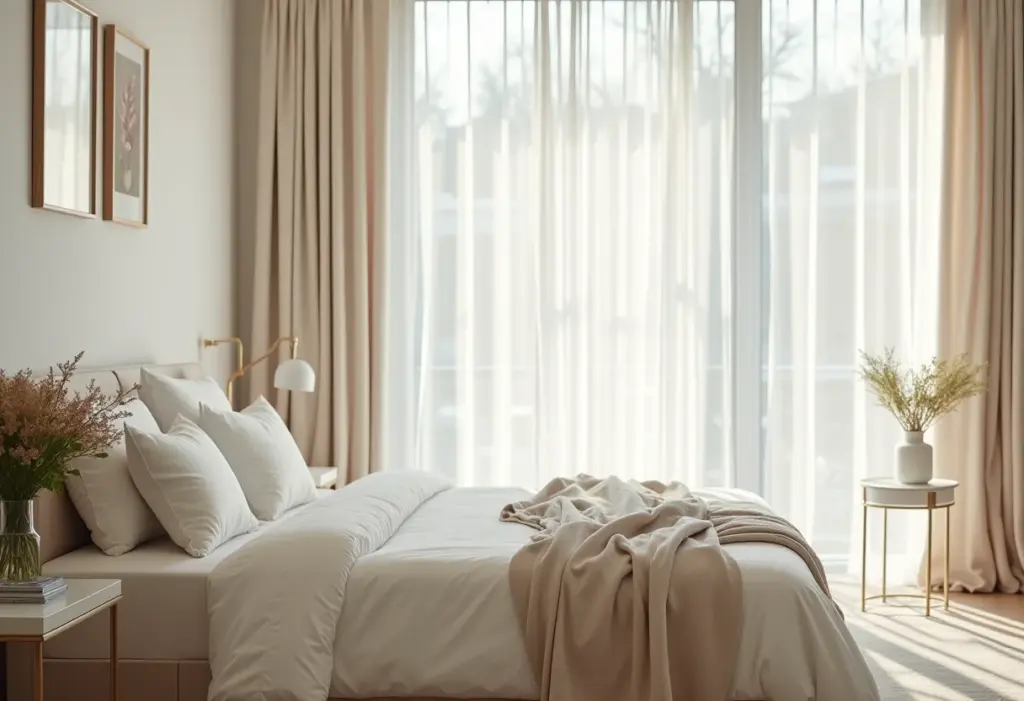 Quarto de visitas clean e aconchegante com decoração minimalista