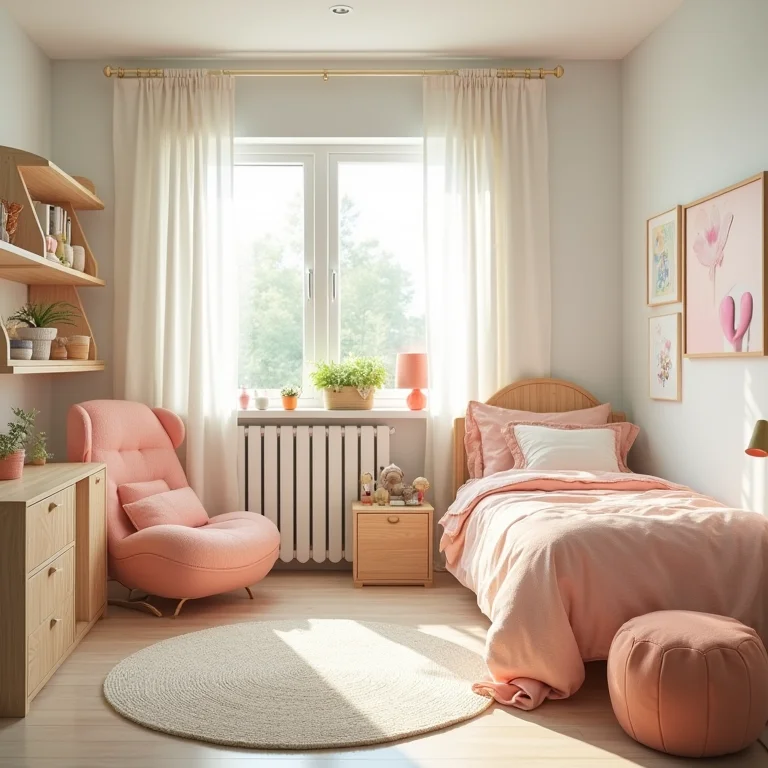 Quarto infantil com cores neutras e detalhes coloridos