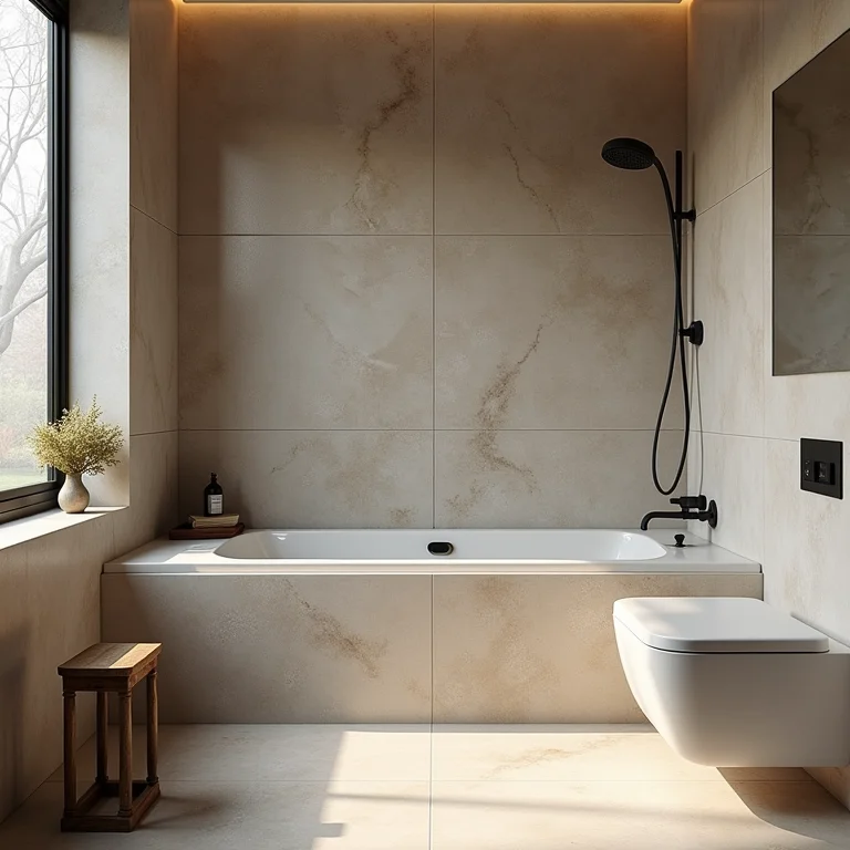 Revestimentos grandes em um banheiro pequeno sobrecarregando o espaço