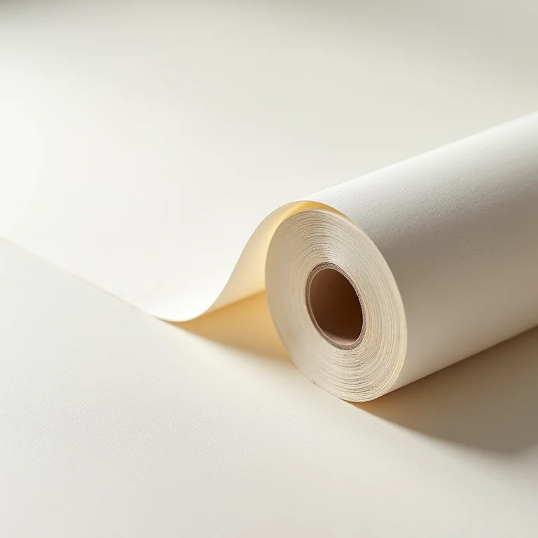 Rolo de papel de parede vinílico com textura e brilho suave.