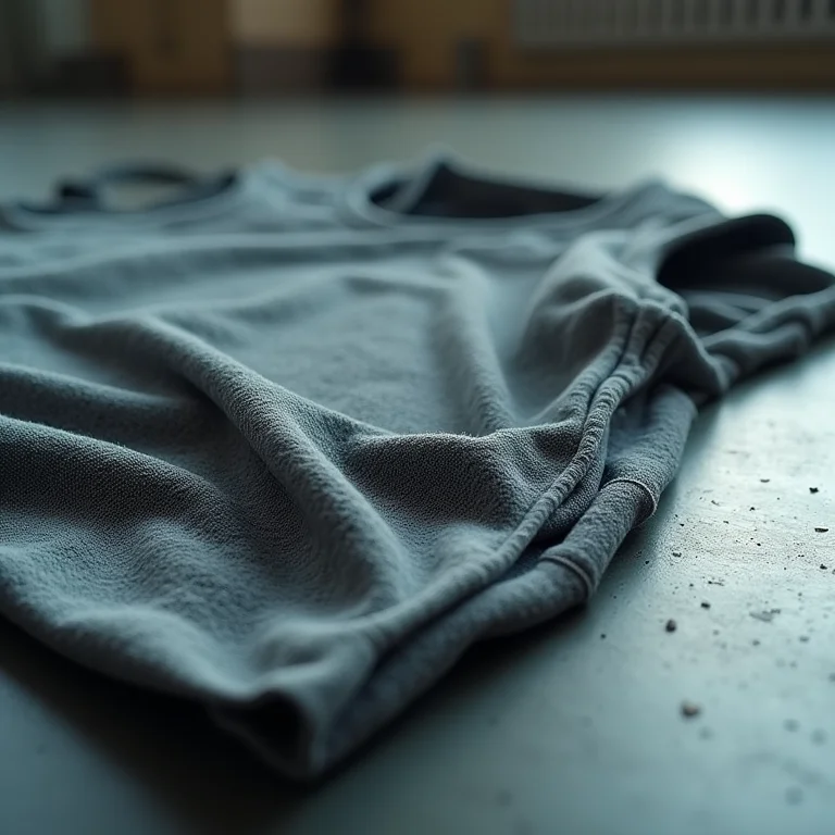 Roupa de academia desconfortável e amassada no chão.