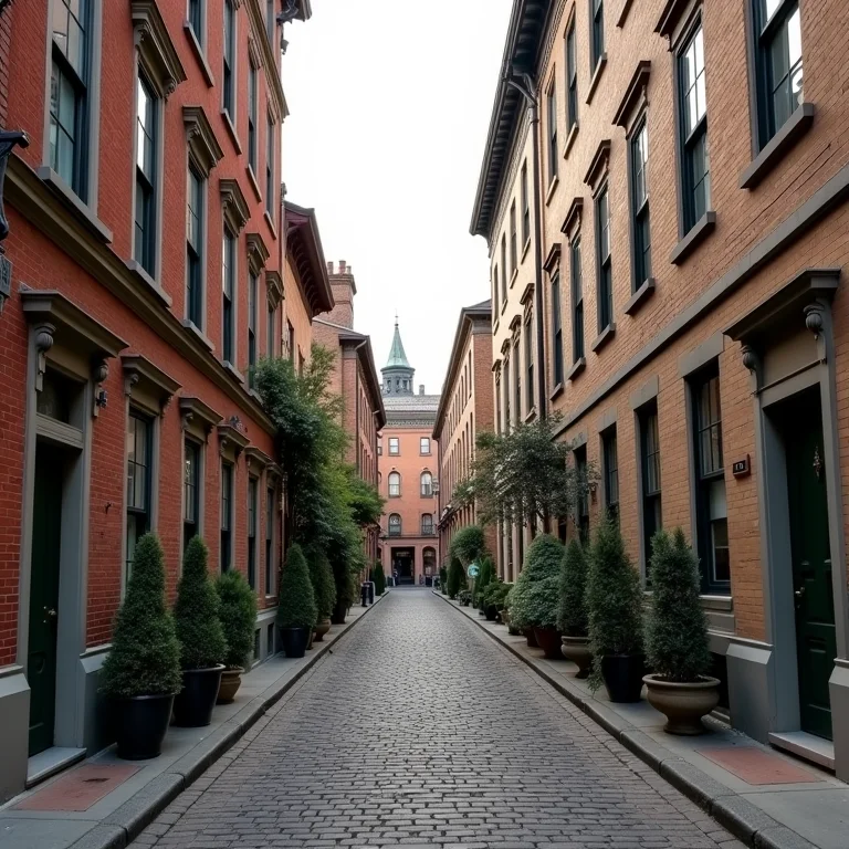 Rua charmosa em Georgetown com edifícios históricos.