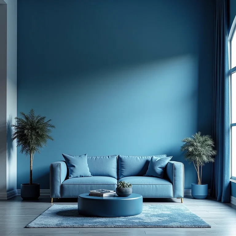 Sala com diferentes tons de azul incompatíveis.