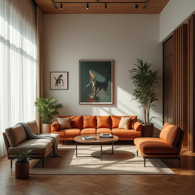 Sala com estilos de decoração conflitantes, resultando em ambiente confuso.