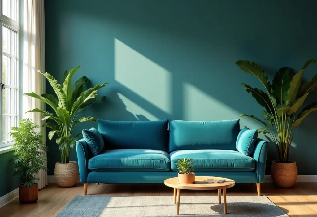 Sala de estar com decoração em cores análogas.