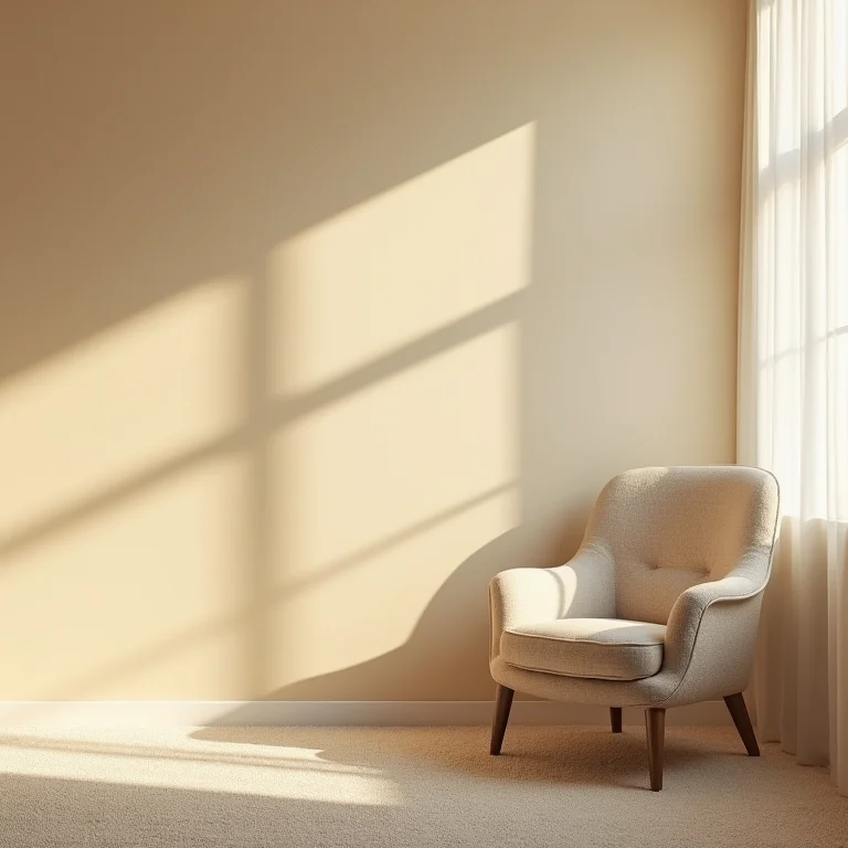Sala de estar com parede bege como cor dominante.