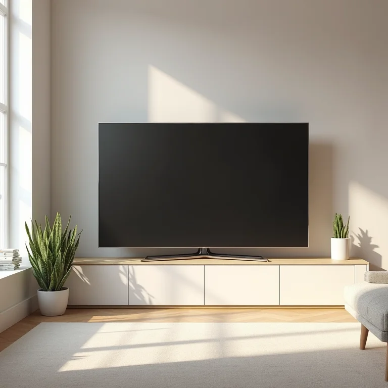 Sala de estar moderna com rack e painel para TV