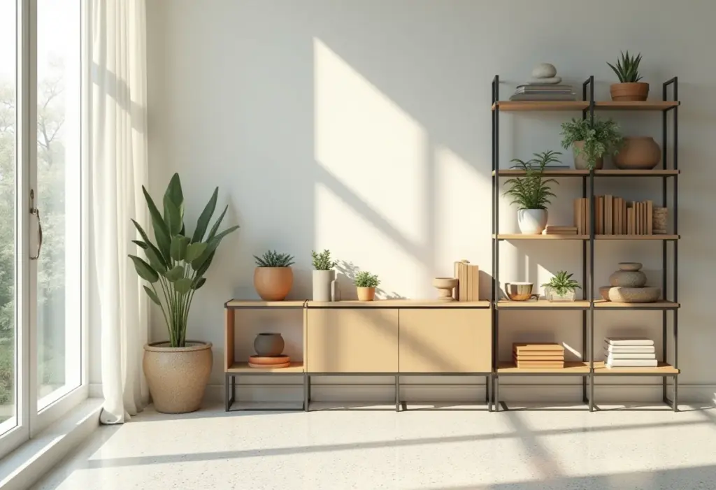 Rack para sala: o segredo para uma decoração moderna e organizada Sala de estar moderna com rack minimalista e bem organizado