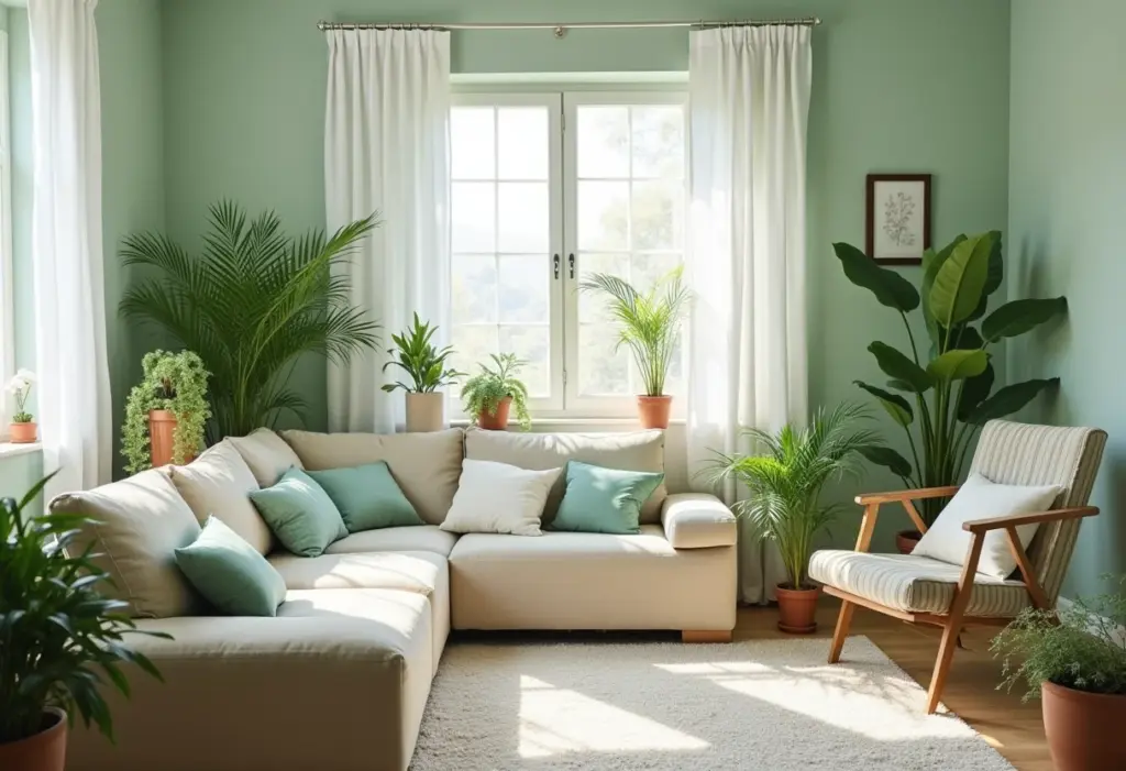 Verde: Descubra as cores que transformam sua casa (e humor) Sala de estar verde e aconchegante com luz natural