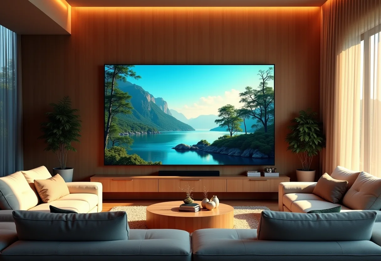 Sala de TV moderna com tecnologia e conforto