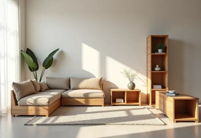 Sala decorada com móveis de caixotes de feira.