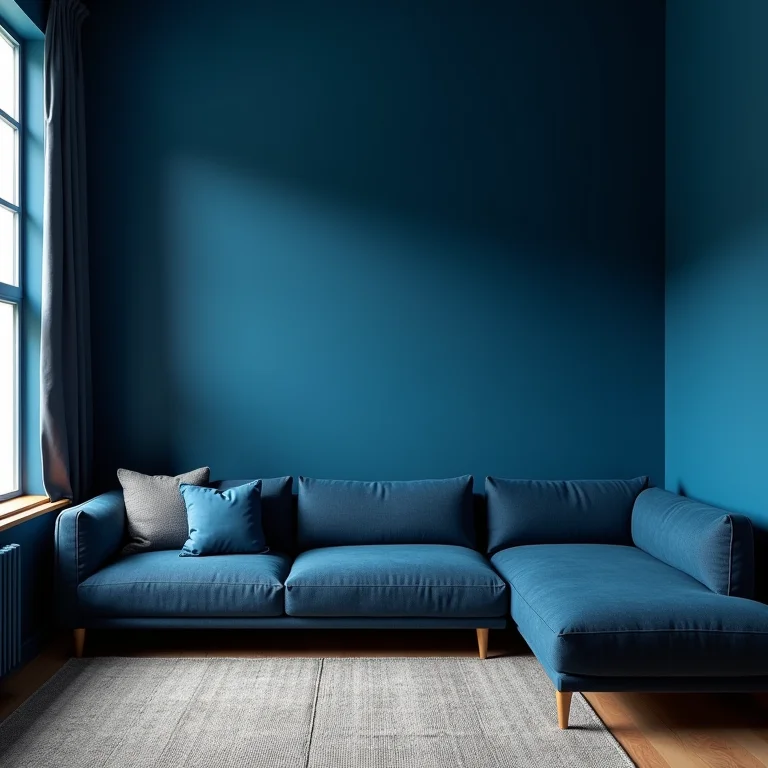 Sala pequena com azul escuro