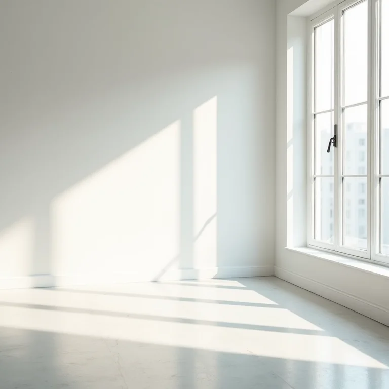 Sala pequena com paredes brancas e iluminação natural