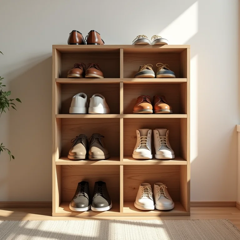 Sapateira prática e charmosa feita de caixotes de feira