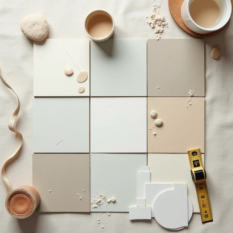 Seleção de cerâmicas para cozinha em composição flat lay editorial.