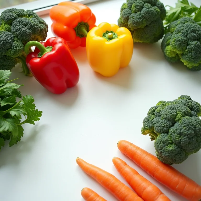 Seleção de vegetais coloridos ricos em antioxidantes.