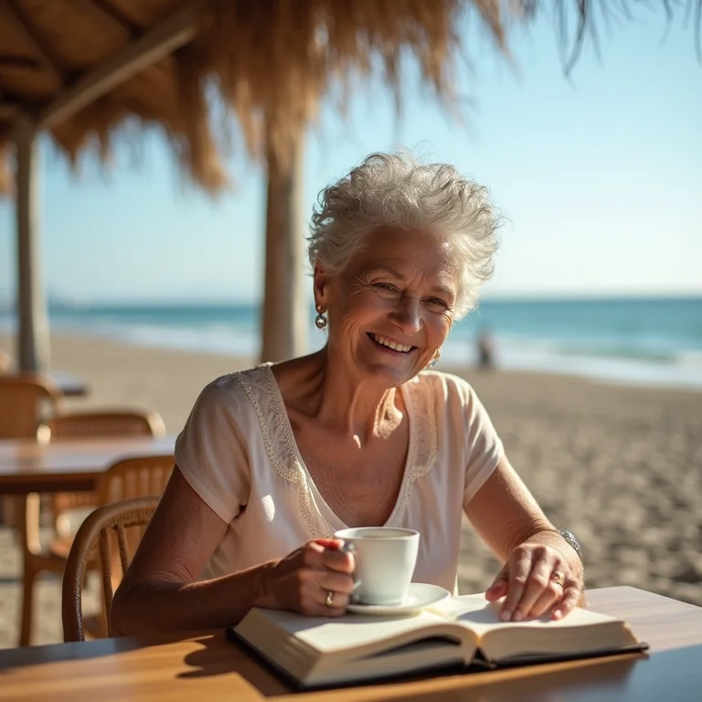 Senhora aproveitando a tranquilidade da Praia das Castanheiras em Guarapari
