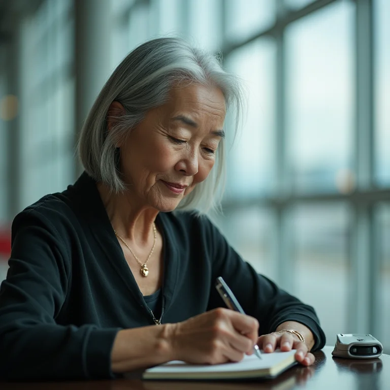 Senhora asiático-brasileira anotando dicas de viagem