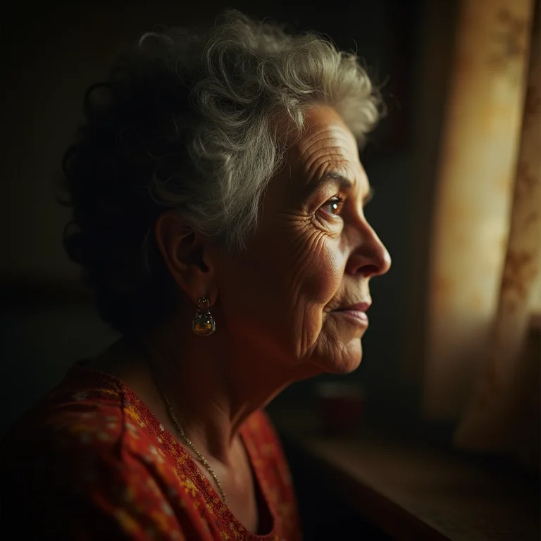 Senhora em festa mal iluminada