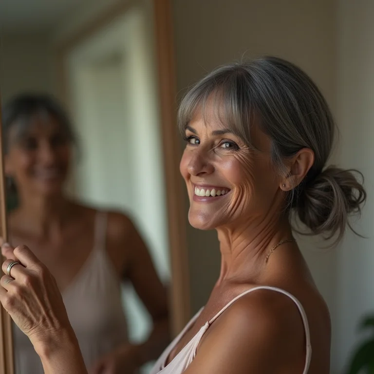 Senhora fazendo coque despojado em casa
