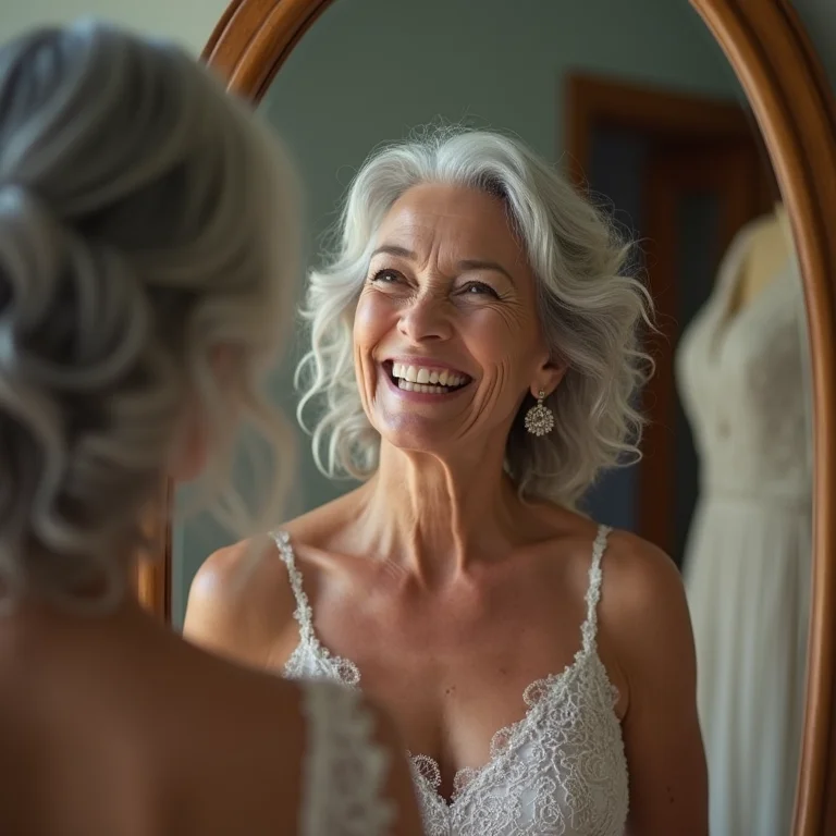 Senhora madura escolhendo look para jantar formal