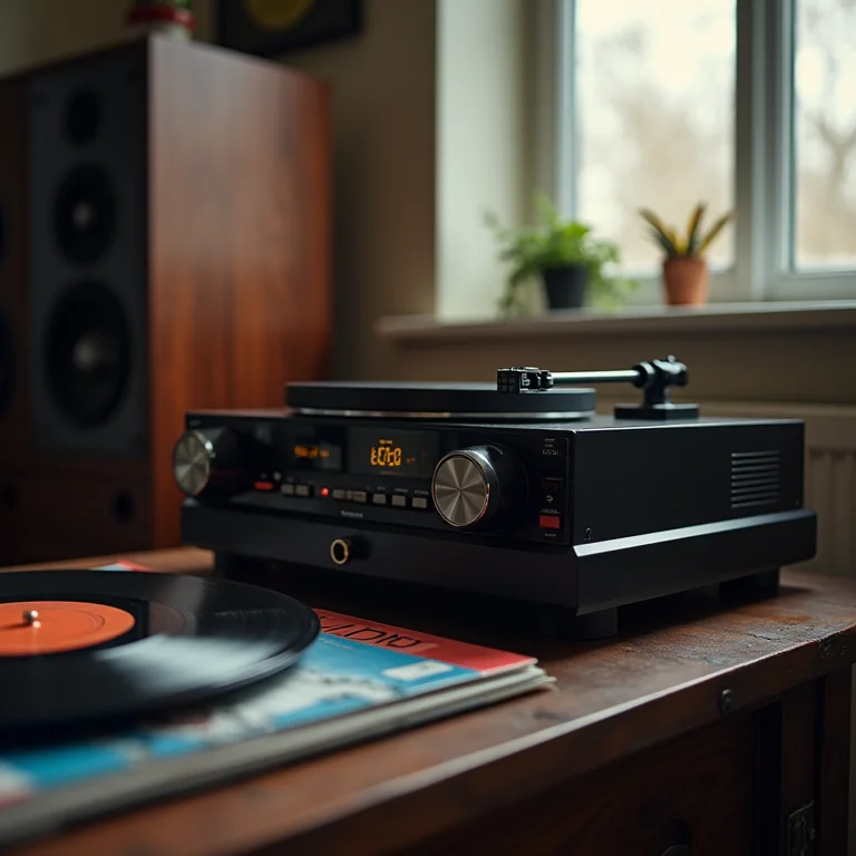 Sistema de som hi-fi com discos de vinil.