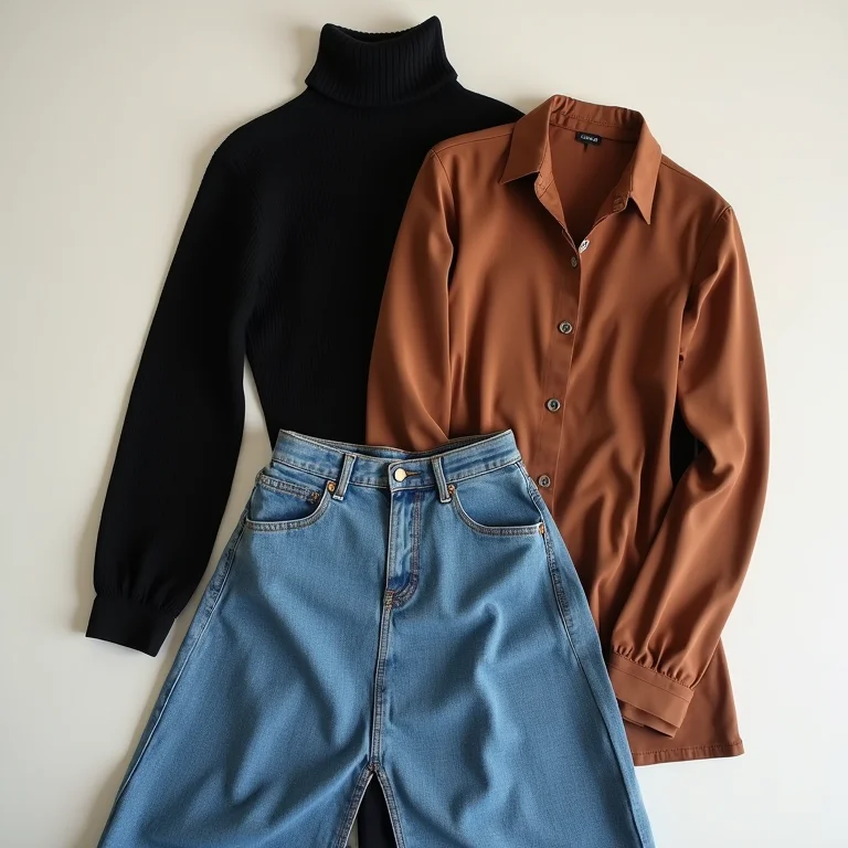 Sugestões de looks equilibrados com saia longa jeans.