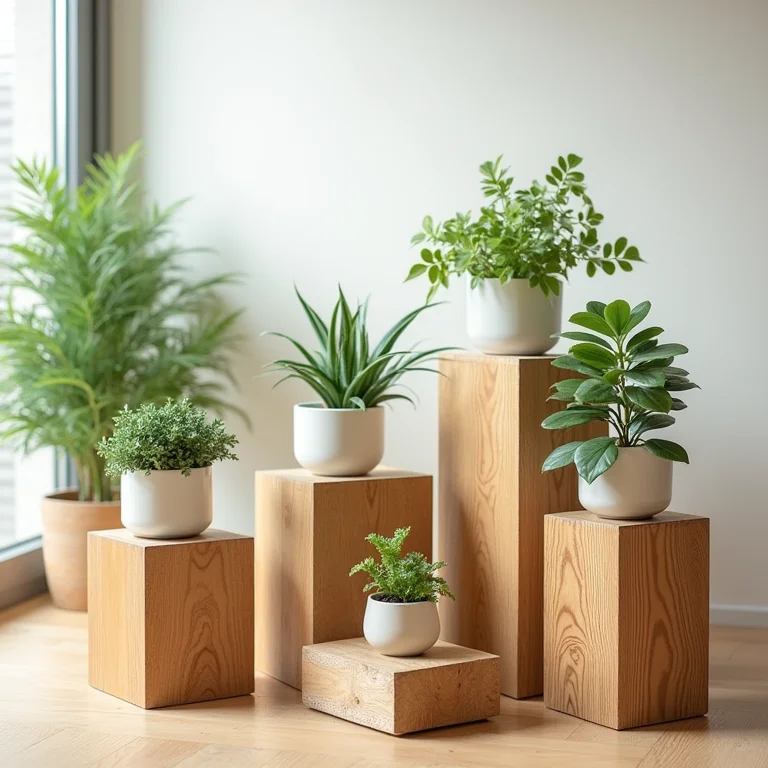 Suportes para plantas feitos com caixas de madeira.