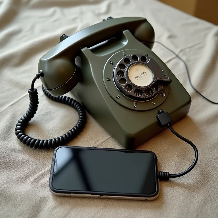 Telefone antigo e smartphone lado a lado.