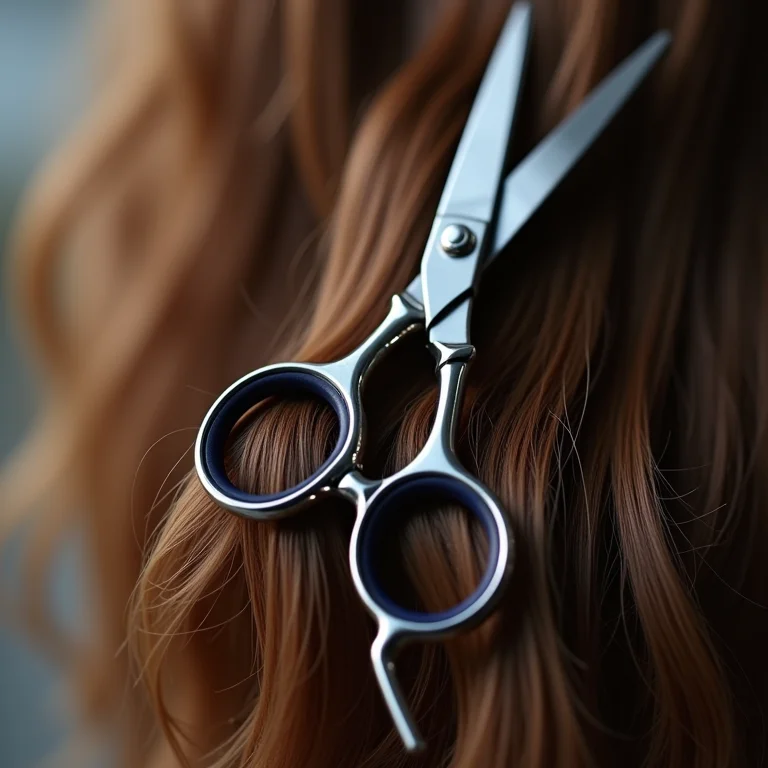 Tesoura de cabelo sobre mecha saudável