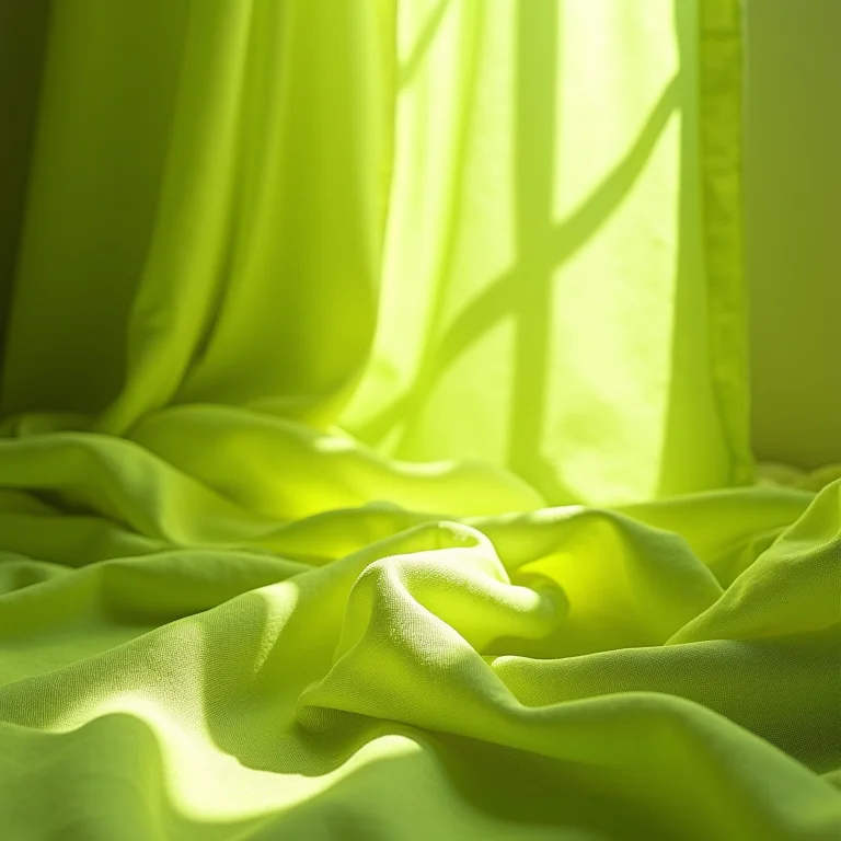 Texturas e tecidos verde lima em composição still life minimalista