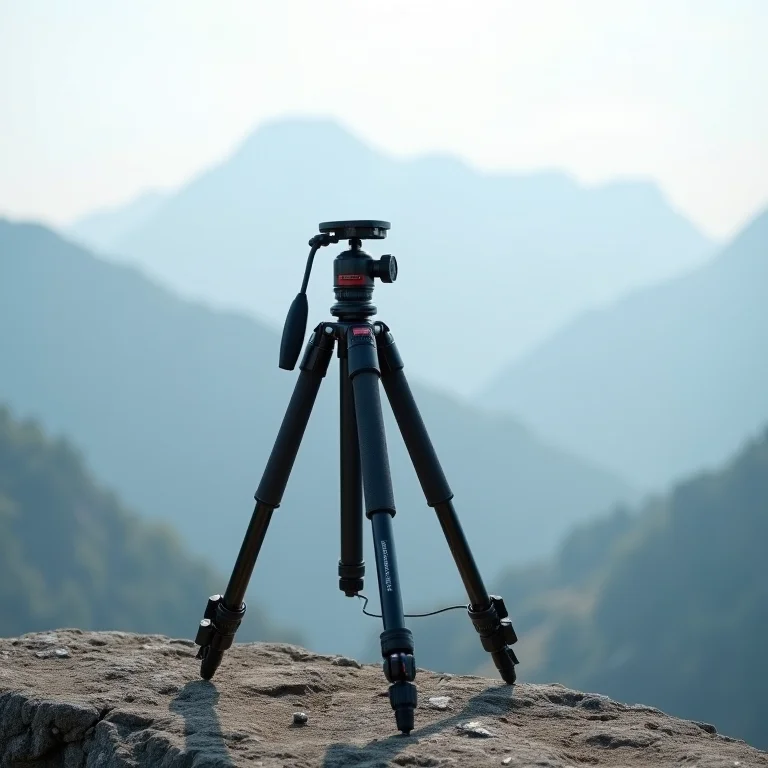 Tripé profissional em paisagem montanhosa