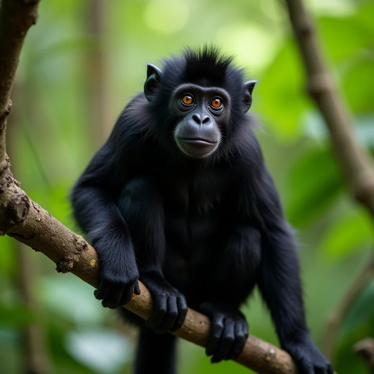 Uacari-preto empoleirado em galho