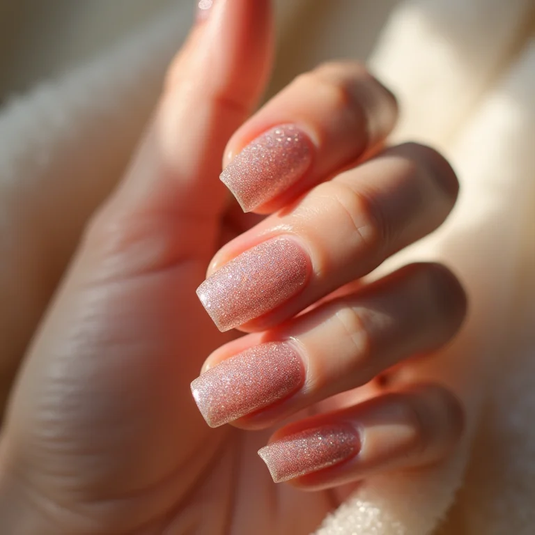 Unhas de noiva com glitter e efeito metalizado