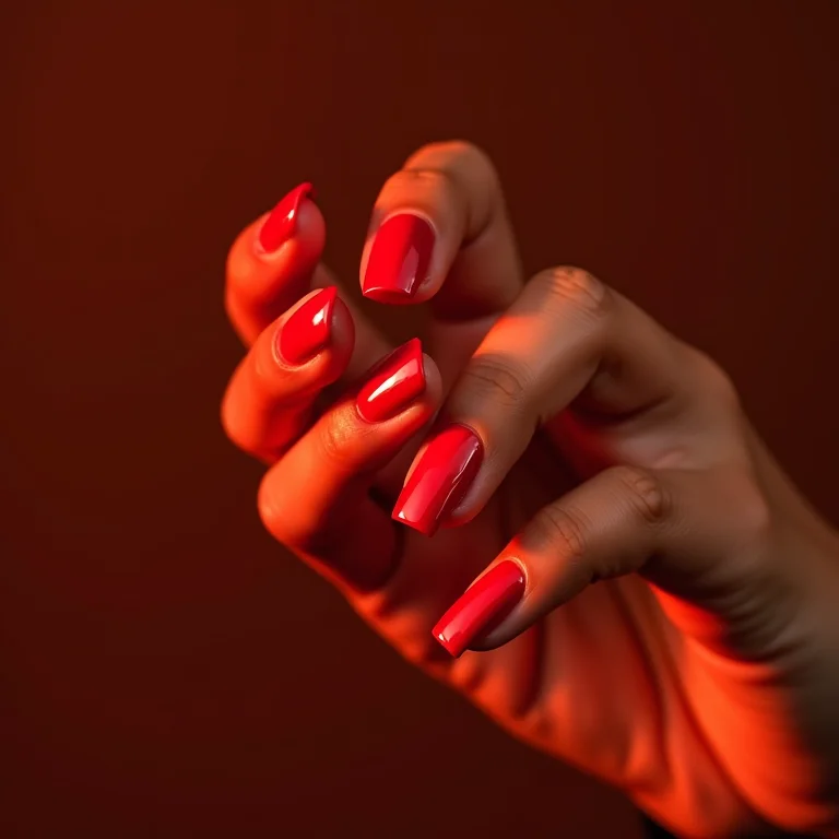 Unhas de porcelana quadradas em vermelho vibrante